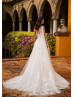 One Shoulder Beaded Ivory Lace Tulle Sparkly Wedding Dress